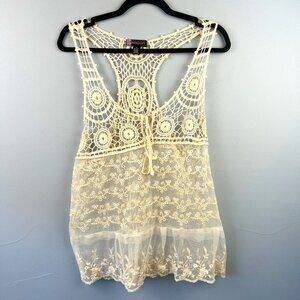 Passport Lace Racer Back Crochet Tank Top Sheer Delicate Size XL‎ Feminine Boho